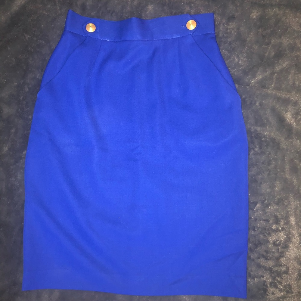 Royal Blue Petite Skirt Size 10 Gold Buttons